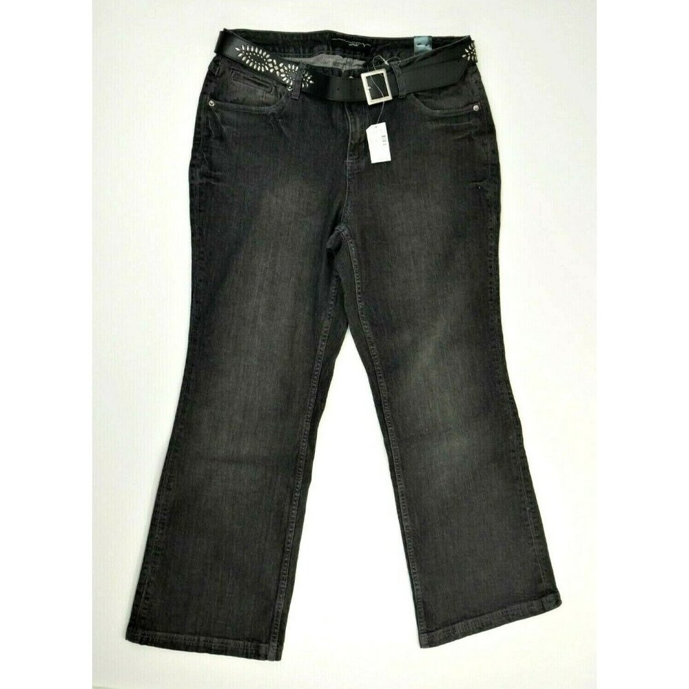 Venezia Lane Bryant Black Denim Belted Back Flap Pockets Jeans Women Size 16 New